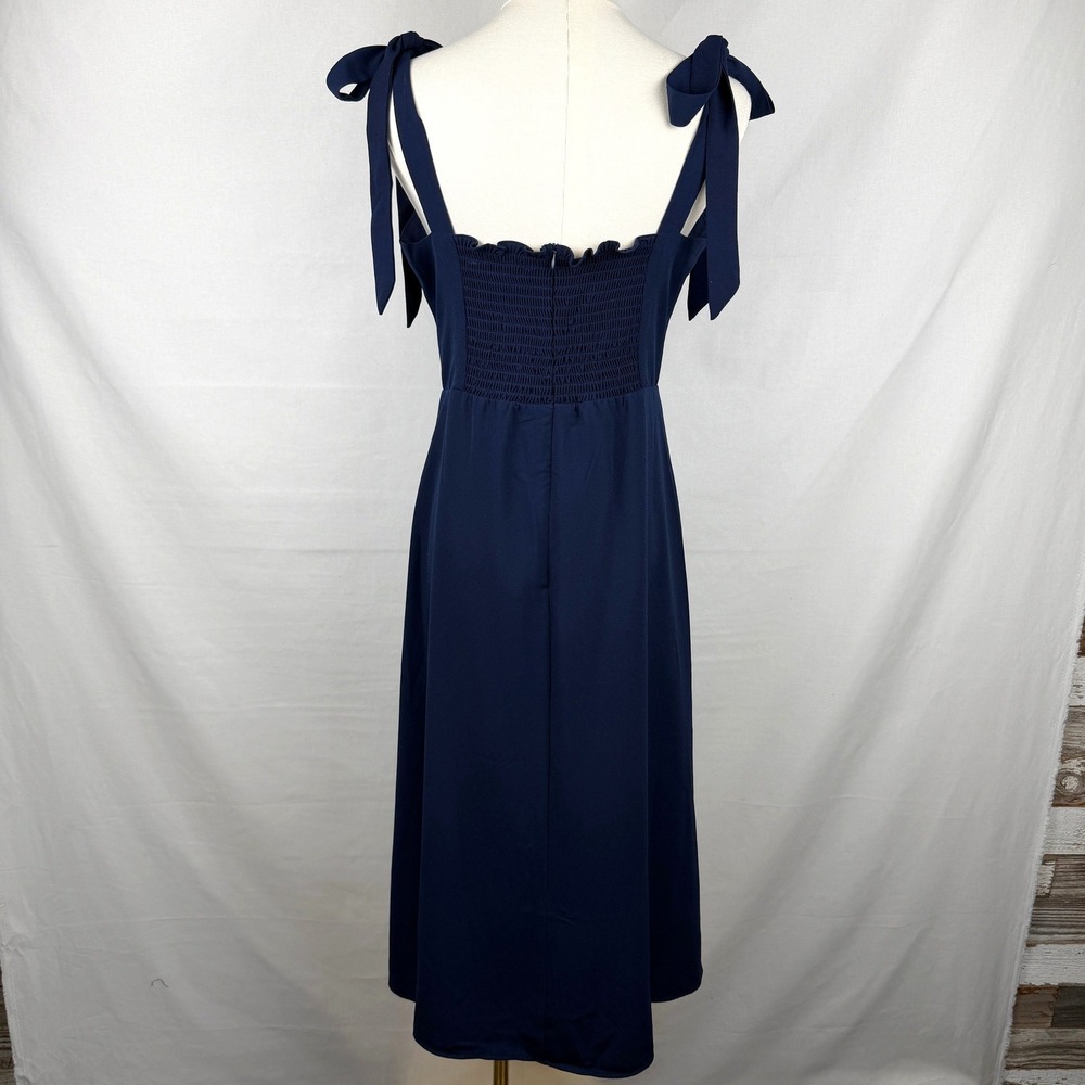 NWT Petal and Pup Laurel Dress Navy Blue Tie Shoulder Smocked Midi Dress Size 6 - Picture 5 of 11